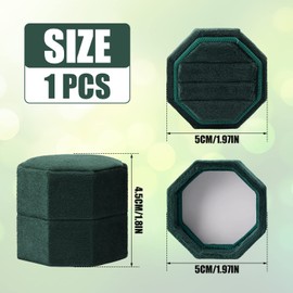 Velvet Ring Box 3 Slots, Octagonal Velvet Jewelry Ring Box for Proposal Engagement Wedding Ceremony Anniversary Valentines Day Birthday (Dark Green)