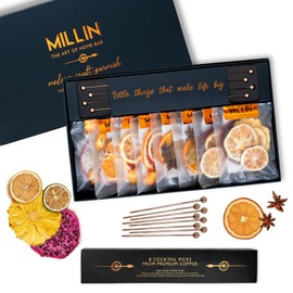 MILLIN GOURMET GARNISH GIFT SET with COCKTAIL PICKS I 100% Natural Dehydrated fruits I Professional Bartenders Men Women Corporate Liquor Holiday Unique Gift -Medium (35 slices + 8 picks)