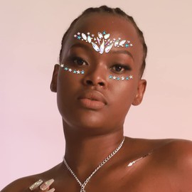 Wosois Crystal Face Stickers Star Mermaid Gems Sparkly Temporary Rhinestone Sticker Rave Party Accessories for Women (E)