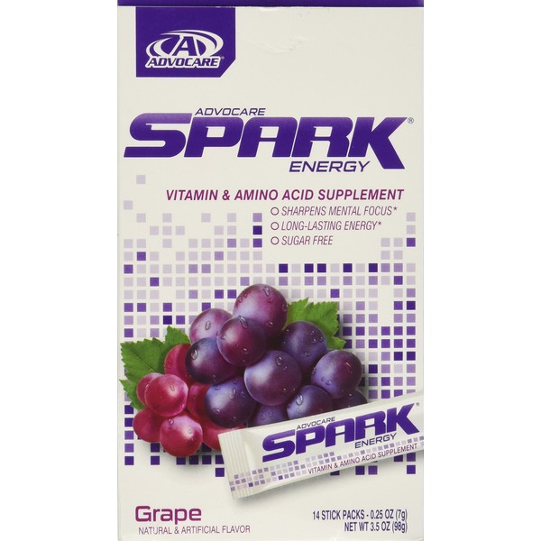 AdvoCare Spark Vitamin & Amino Acid Supplement - Focus and Energy Drink Mix - Grape - 14 Pack
