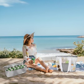 YICHFO Mesh Beach Bag with Cooler, Beach Tote Bags with Zipper for Women, Waterproof Sandproof Vacation Essentials for Pool Swim Cruise, Gray