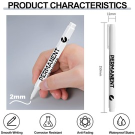 Weiße Permanentmarker, 6 Stück, weiß, wasserfest und schnelltrocknend, Strichbreite 2 mm, geeignet für Stein, Holz, Glas, Keramik, Leinwand, Reifen, Papier