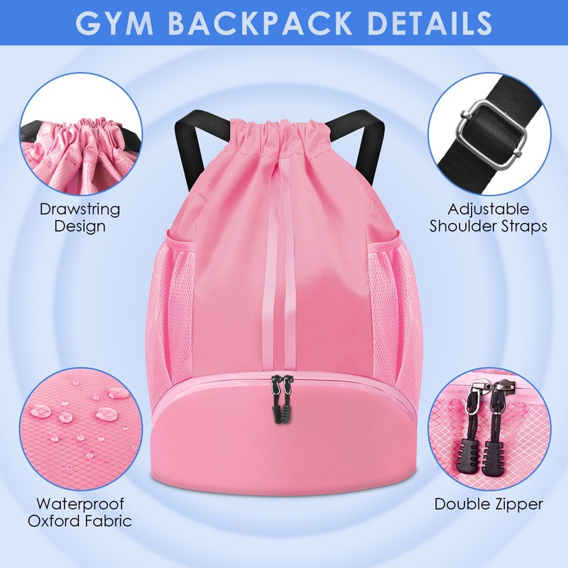 BROTOU Unisex Drawstring Backpack, Waterproof Gym Bag, Large Oxford PE
