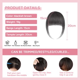 MeeQee Clip in Bangs 100% Real Human Hair Dark Brown Fake Front Bangs Clip in Hair Extensions Wispy Bangs Fringe with Temples Hairpieces Natural Curved Air Bangs for Women Daily Wear (Natural Black)