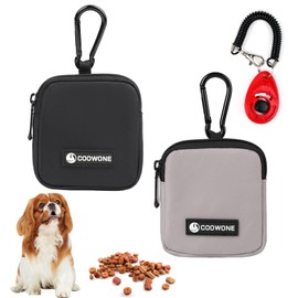 COOWONE Dog Treat Pouch 2 Pcs with Training Clicker, Waterproof Small Dog Treat Bag for Lead, Hands Free Dog Walking Bag with Carabiner, Dog Poop Bag Holder for Pet Puppy Travel or Outdoor Use