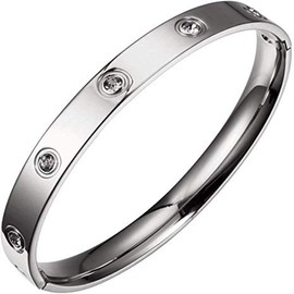 Men Women's Oval Pave Crystal CZ Cuff Stainless Steel Bangle Bracelet Jewelry 7.5'' (Silver-Perimeter 7.5inches)