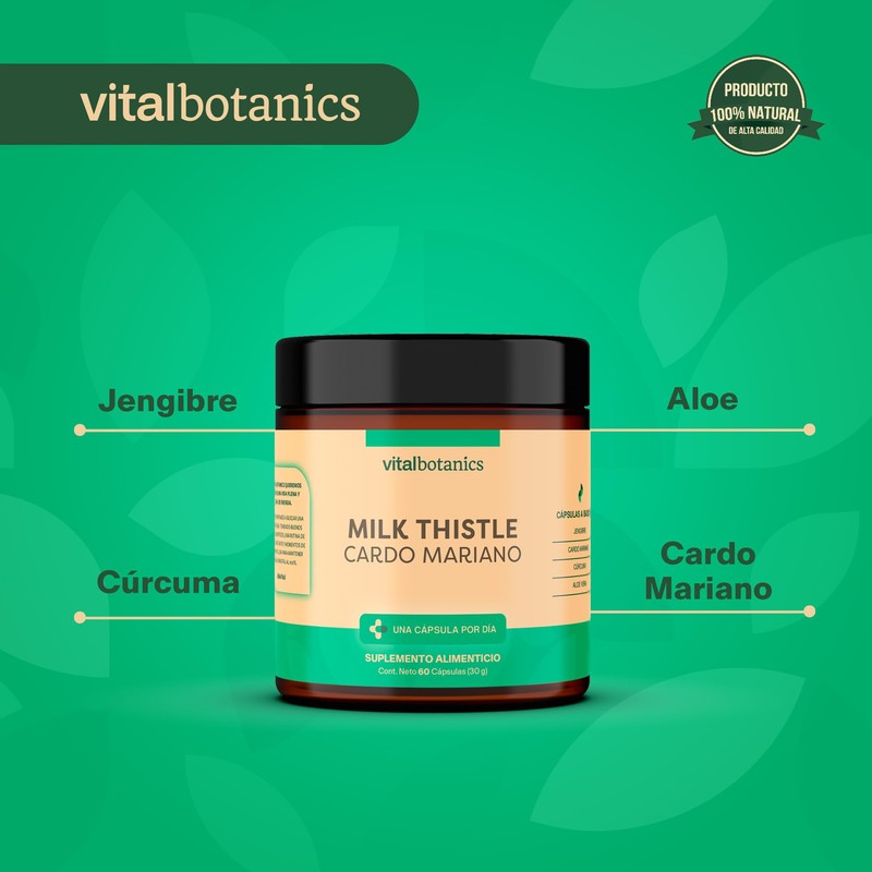 Milk Thistle. Cardo Mariano, Aloe Vera, Curcuma y Jengibre. Con