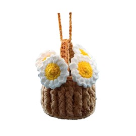 AoslionSenlian Cute Car Accessories Crochet Hanging Basket Flower Plant Car Ornament for Rearview Mirror Decor Interior Aesthetic Plant Lovers Gifts for Women and Men Drivers