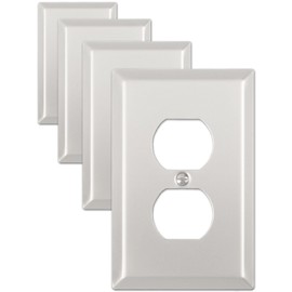 ZILLSEA 4-Pack Outlet Cover, Metal Wall Plates for Electrical Outlets, Light Switches, Satin Nickel Switch Plates, Midsize