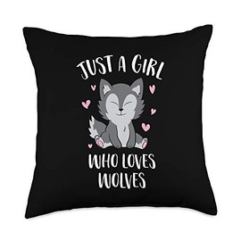 Just A Girl Who Loves Wolves Cute Wolf Girl Throw Pillow