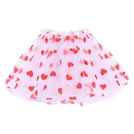 Amor Costume Women's Heart Queen Costume Women's Red Heart Tulle Skirt Women's Tulle Skirt White High Waist Puffy Tutu Ballet Skirt Tulle Underskirt with Red Heart, Suitable for Valentine's Day and