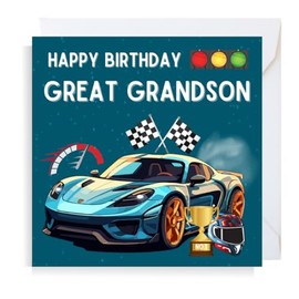 Second Ave Racing Car Great Grandson Square Children's Kids Birthday Greeting Card for Boy