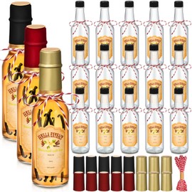 Tioncy 16 Pcs Empty Vanilla Extract Bottles for Homemade Vanilla Jar Glass Bottle with Cap, Shrink Band, Sticker Syrup Gift Food Storage Canister for Bean Christmas(Black, Red, Gold,3 oz)
