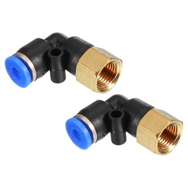 PATIKIL 1/8" Push to Connect Fitting, 2 Pack PT Female Thread 90 Degree Connect 4mm Tubing Elbow and Straight Combination Air Tube Fitting Pneumatic Quick Connect Adapter, Blue