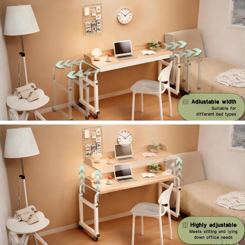 Overbed Table with Wheels and Desktop Enclosure, Height and Length