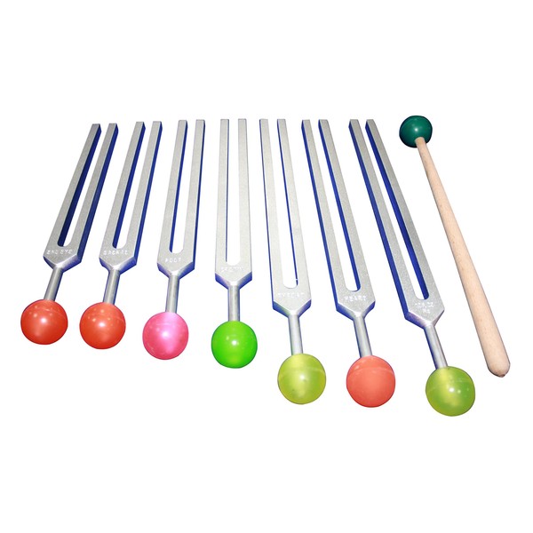 Radical 6 Sacred Solfeggio Tuning Forks with Colored Balls Pouch and Activator