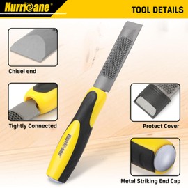 HURRICANE 3 Pieces Combination Wood Chisel & Wood Rasp File Set, Wood Chuck, Coarse Wood Rasp Chisel, With Metal Striking End Cap, Includes: 1/2 inch, 3/4 inch, 1 inch Width