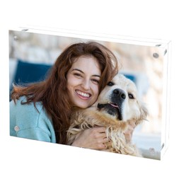 Cherrich Acrylic Picture Frame 4x6, Double Sided Photo Frames for Refrigerator with Magnetic Corners, Transparent Acrylic Frame for Desk or Tabletop Display Family,Wedding, Baby Pictures(1 Pack)