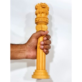 Esplanade Wooden Ashok Stambh/Ashoka Stambh (Stoop) Pillar | National Emblem India Memento Statue Showpiece - Gift for Home Decorative, Office, Table Decoration (12" Inches)