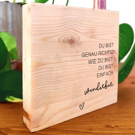 Freundinnen Geschenk - Du bist einfach wunderbar Holzbild 11x11x2cm zum Hinstellen auf's Regal/Sideboard mit Reagenzglas - Du bist toll, Hygge Deko, Schwarz Weiß Bilder, Schöne Sachen, Typografie