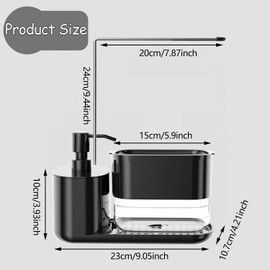 BEANPRECOY Hand and Dish Soap Dispenser Set for Kitchen, 4-in-1 Dual Soap Dispenser with Sponge Holder and Dishcloth Holder Organizer for Kitchen Sink Countertop Storage Organize (Black-B)