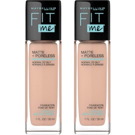 Maybelline Fit Me Matte + Poreless Liquid Foundation Makeup, Pure Beige, 2 COUNT Oil-Free Foundation
