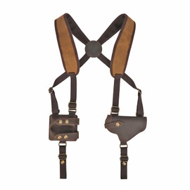TOURBON Canvas & Cowhide Shoulder Holster with Magazine Holder Right Hand for Survival Game Equipment Revolver