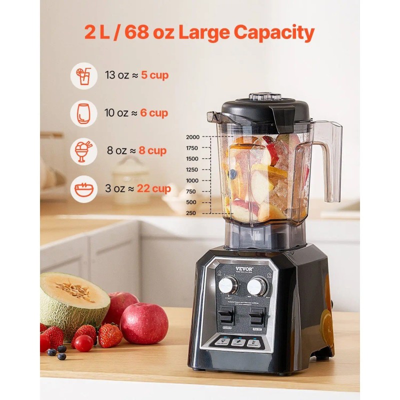 1400W 68 Oz Blender 6 Blades Commercial Kitchen Smoothie MakerDefault: