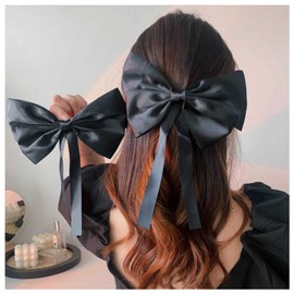 Andelaisi Vintage Bow Hair Clips Black Silk Bowknot Hair Barrettes French Silk Bow Hair Clip Barrette Large Bow Hair Accessories French Bowknot Clip Headpiece for Women and Girls Headdress