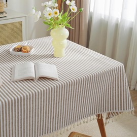 meioro - Mantel rectangular de rayas con borlas de algodón y lino, resistente a las manchas y arrugas, lavable para eventos y fiestas en interiores o exteriores (café 24 x 24 pulgadas)