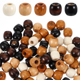 100 Pcs Hair Bead Large Hole Wooden Beads Brown Wood Loose Beads Vintage Round Natural Wood 5 Colors 11x12mm Dreadlock Hair Braid Beads for Rosary Necklace Bracelet DIY Crafts
