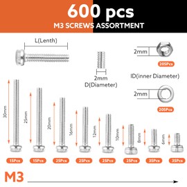 Hapric 600 Pcs M3 Screws Assortment Kit Metric Screw Kits Nuts and Bolts Assortment Kit M3 x 6mm /8mm /10mm /12mm /16mm /20mm /25mm/30mm Metric Machine Screw Kit (304 Stainless Steel Hex Socket Head)