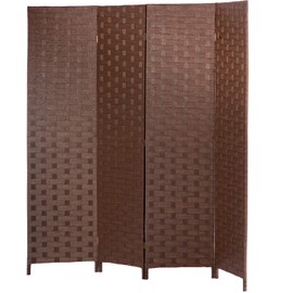 FDW Room Divider Wood Screen Wood Mesh Woven Design Room Screen Divider Folding Portable Partition Screen Screen Wood for Home Office (4 Panel, Brown)