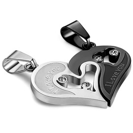 UMtrade 2pcs Mens Womens Stainless Steel Couples Heart Puzzle Pendant Love Necklace Set