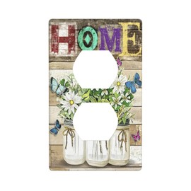 Farmhouse Flower Butterfly Wood Single Duplex Light Switch Plates Outlet Covers Decorative Electrical Wall Plate Receptacle Switchplate Decorate Plug Cover For Bathroom Kitchen 4.5 * 2.76 Inch