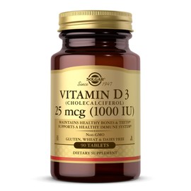 Solgar Vitamin D3 (Cholecalciferol) 25 mcg (1000 IU) - 90 Tablets - Helps Maintain Healthy Bones & Teeth - Immune System Support - Non-GMO, Gluten Free, Dairy Free, Kosher - 90 Servings