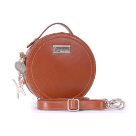 Catwalk Collection Handbags - Women's Round Leather Shoulder Bag - Handbag/Handbag Small - Removable Shoulder Strap - Tiffany - Light Brown