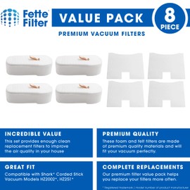 Fette Filter - 4 Pack Filter Kit Compatible with Select Shark Vacuum Models HH202, HH205, HS152AMZ, HZ2000, HZ2000C, HZ2002, HZ2002NP, HZ2003C, HZ251, HZ602, HZ700, HZ702 XPMFHZ2000 & XFFKHZ1999