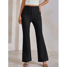 LILLUSORY Women Dress Pants Business Casual Stretchy Work Trousers with Pockets Dressy Fall Slacks Bootcut Flare Legging Black XL