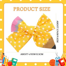 2 Packs Back to School Pencil Hair Bow Clips, Yellow Pencil Bowknot Hair Clip for First Day of School Outfit Hair Accessories Cute Pencil Shape Hair Barrette Bow Clips for Kindergarten Girl Student