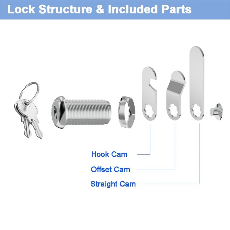 Cabinet Locks with Keys, Keyed Alike Cam Lock, 1-3/8'' Long,