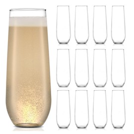 Libbey 228 Stemless Champagne Flutes Glass Set of 12, Elegant 8.5 Oz Flute Glasses for Champagne, Clear Fluted Glassware