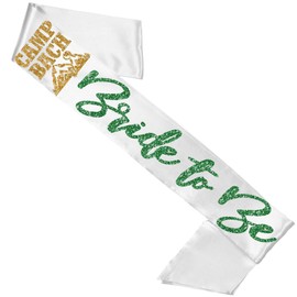 Last Trail Before the Veil Bachelorette Decor - Gold Camp Bach Green Glam Bride to Be White Satin Sash - Cabin Crew Before I Do Decorations - Sash(Camp GlmB2B) Grn/Wht