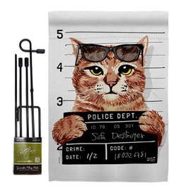 Bad Kitty Garden Flag Set with Stand Animals Kitten Meow Spoiled Paw Fur Pet Nature Farm Animal Creature Small Decorative Gift Yard House Banner Double-Sided Made in USA 13 X 18.5