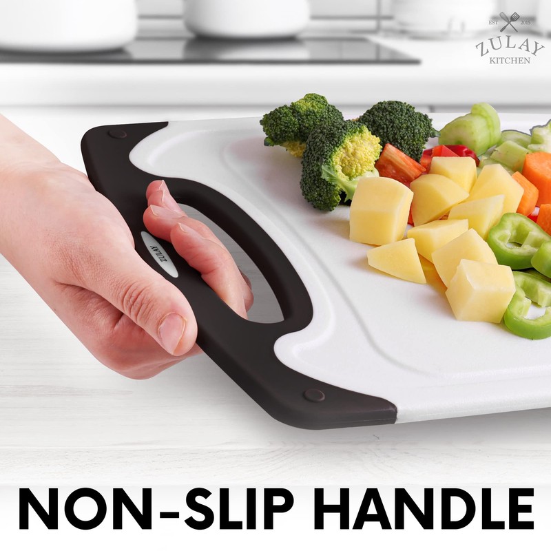 Zulay Cutting Board with Juice Grooves - Plastic White and