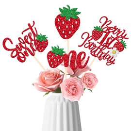 ZHUOWEISM 12 PCS Berry 1st Birthday Centerpiece Sticks Strawberry One First Birthday Table Flower Centerpieces Sweet One Centerpieces for Strawberry Theme Baby Shower 1st Birthday Party Decor Supplies