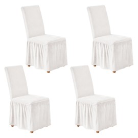 NICEEC Spandex Chair Covers for Dining Chairs Covers Set of 4 Removable Dining Room Chair Covers with Skirt Parson Chair Slipcovers Washable Chair Protector for Kitchen Wedding Party Banquet(White)