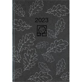 Taschenkalender schwarz 2023 - Bürokalender 10,2x14,2 - 1 Tag auf 1 Seite - robuster Kartoneinband - Stundeneinteilung 7-19 Uhr - Blauer Engel - 610-0721
