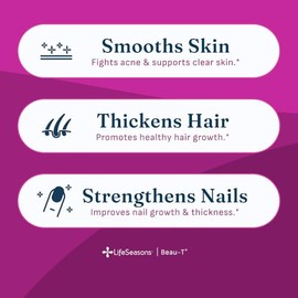 LifeSeasons Beau-T - Suplemento para el cuidado del cabello, las uñas y la piel, promueve el crecimiento saludable del cabello y las uñas, apoya la pi