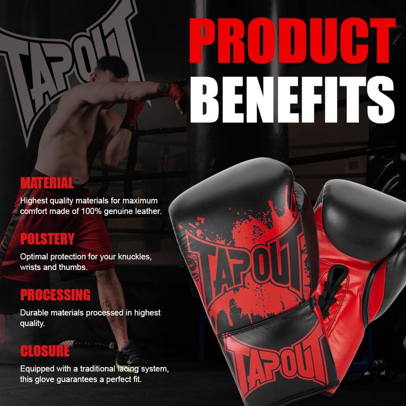 Tapout Angelus 960012 Leather Boxing Gloves Black / Red 08